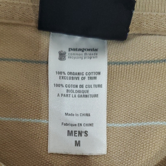 Patagonia Polo Shirt Mens Short Sleeve Tan Striped Organic Cotton Size Medium - Picture 5 of 10